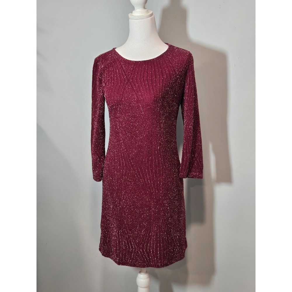 Trixxi Size S Burgundy Metallic Mini Bodycon Sheath Round Neck Holidays/Party